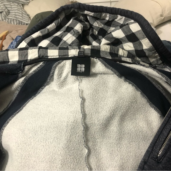 INSIGHT Hooded Fleece Lined Jersey Knit Jacket with Pockets Navy Sz S - Picture 8 of 14